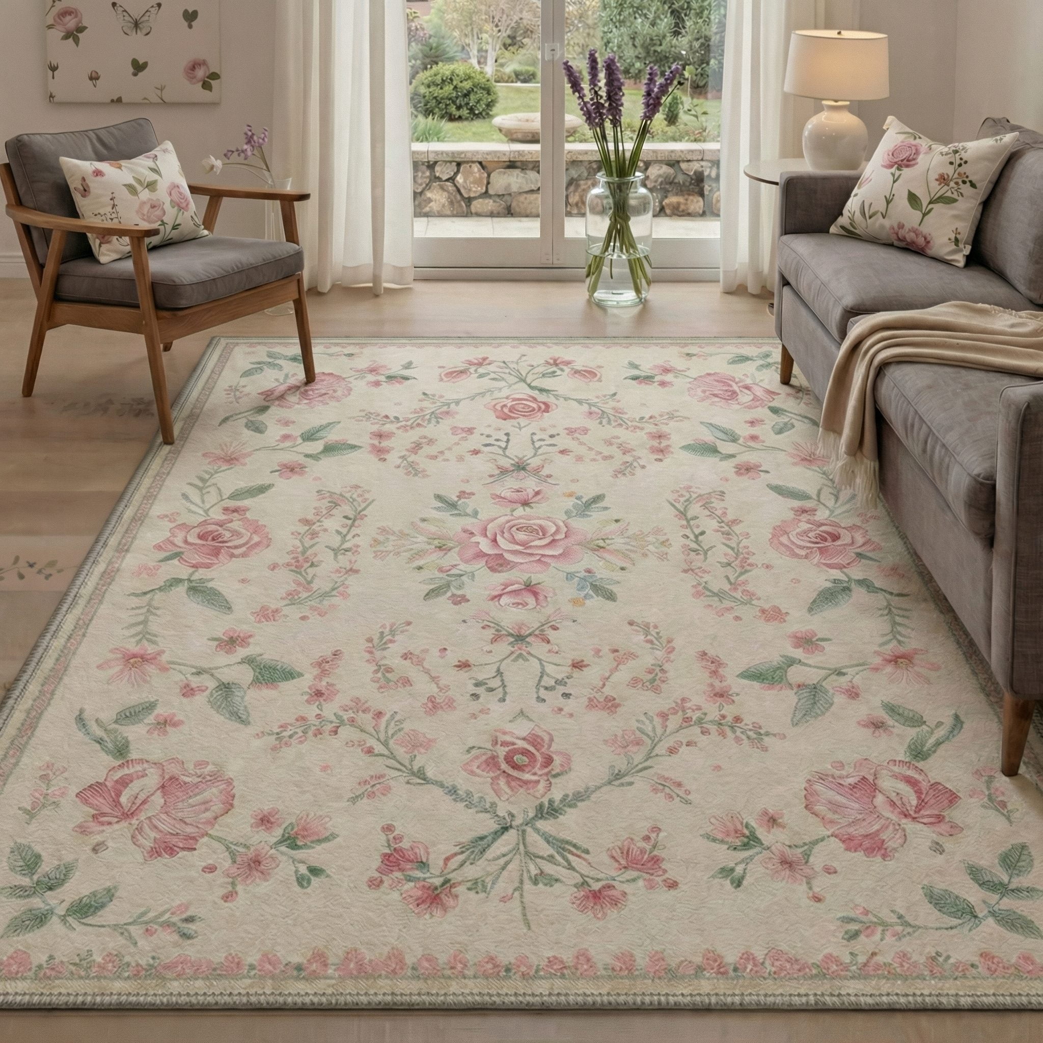 5x7 Area Rugs for Living Room Machine Washable Non Slip Low Pile Indoor ...