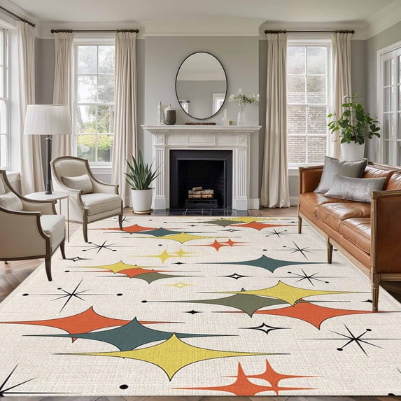 5x7 Area Rugs for Living Room, Multi-Color Diamond Non Slip Area Rugs for Kitchen Bedroom Entryway, Modern Geometric Middle Century Beige Washable Carpet Runner Rug Floor Mats for Bedroom Home Decor