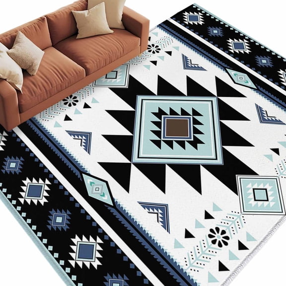 5x7 Area Rugs for Living Room, Navy Blue Boho Non Slip Area Rugs for Kitchen Bedroom Entryway, Vintage Southwestern Ethnic Tribal Geometric Washable Carpet Runner Rug Floor Mats for Bedroom