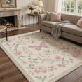 thumbnail image 1 of 5x7 Area Rugs for Living Room with Non Slip Backing, Low Pile Lightweight Washable Rug for Bedroom, Butterfly Floral Print Pattern Indoor Carpet Dusty Blush, 1 of 5