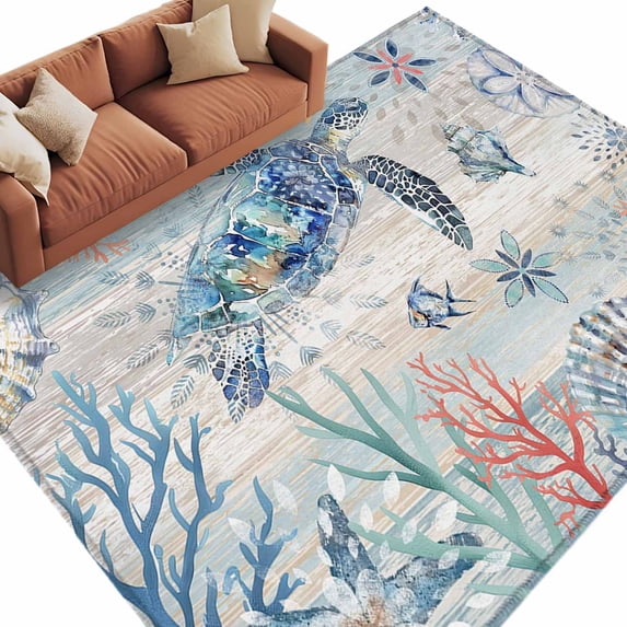 5 Below Turtle Rug 5x7 Area Rugs for Living Room, Ocean Turtle Non Slip Area Rugs for ...