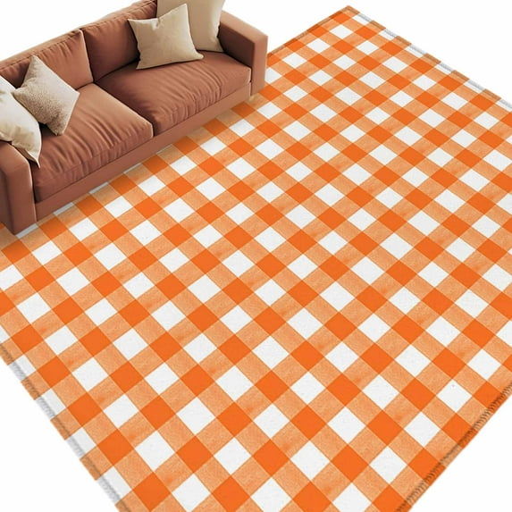 5x7 Area Rugs for Living Room, Orange Non Slip Area Rugs for Kitchen Bedroom Entryway, Country French Rustic Buffalo Plaid Modern Art Washable Carpet Runner Rug Floor Mats for Bedroom Home Decor