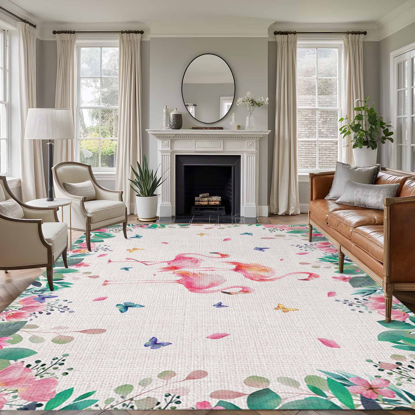 5x7 Area Rugs for Living Room, Pink Flamingo Non Slip Area Rugs for ...