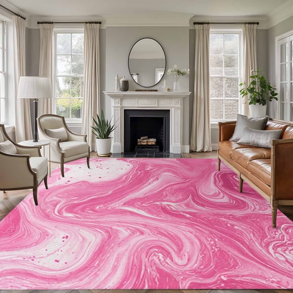 5x7 Area Rugs for Living Room, Pink Marble Non Slip Area Rugs for Kitchen Bedroom Entryway, Modern Ombre Abstract Fluid Aesthetic Art Washable Carpet Runner Rug Floor Mats for Bedroom Home Decor