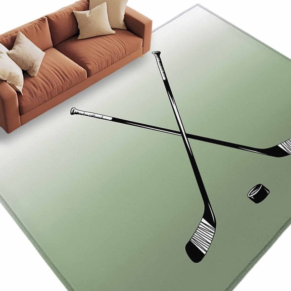 5x7 Area Rugs for Living Room, Sage Green Ombre Non Slip Area Rugs for Kitchen Bedroom Entryway, Black Hockey Sticks Minimalist Style Washable Carpet Runner Rug Floor Mats for Bedroom Home Decor
