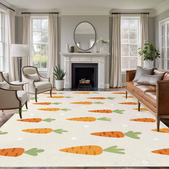 5x7 Area Rugs for Living Room, Spring Easter Non Slip Area Rugs for Kitchen Bedroom Entryway, Watercolor Cute Carrots Vegetables Beige Washable Carpet Runner Rug Floor Mats for Bedroom Home Decor