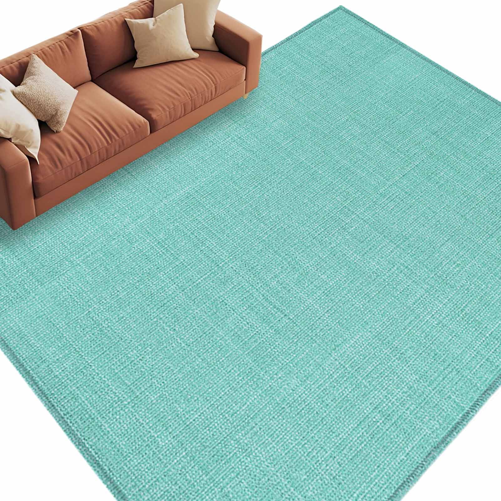 5x7 Area Rugs for Living Room, Turquoise Burlap Texture Non Slip Area Rugs for Kitchen Bedroom Entryway, Farmhouse Vintage Aqua Washable Carpet Runner Rug Floor Mats for Bedroom Home Decor