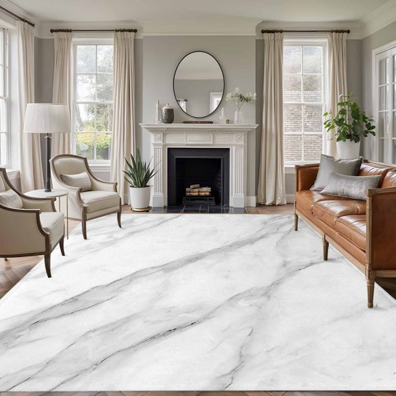 5x7 Area Rugs, Marble Non-Skid Rubber Backing Large Rectangle Rugs - Living Room Bedroom Home Office, Modern Grey White Rock Monochrome Simple Indoor Floor Mat Carpets Washable Rug