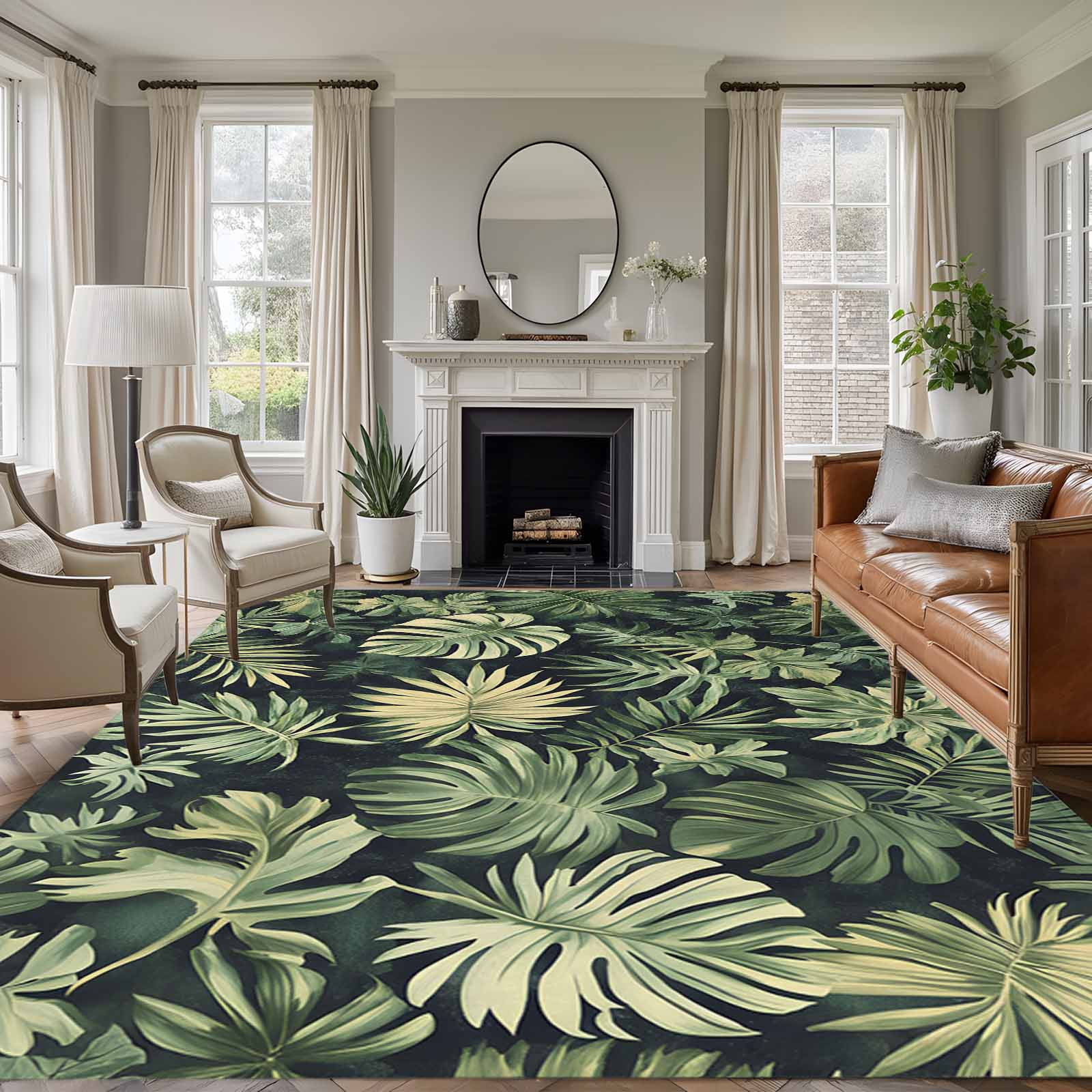 5x7 Area Rugs, Palm Tree Leaves Non-Skid Rubber Backing Large Rectangle ...