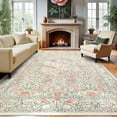 thumbnail image 1 of 5x7 Area Rugs, Pink and Green 5x7 Washable Rug for Living Room, Boho Floral Low Pile Non Slip Stain Resistance Vintage Area Rug for Farmhouse, Bedroom, Kitchen, 1 of 8