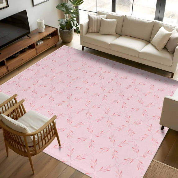 5x7 Area Rugs, Pink Morocco Non-Skid Rubber Backing Large Rectangle Rugs - Living Room Bedroom Home Office, Geometric Leaf Diamond Lattice Abstract Indoor Floor Mat Carpets Washable Rug