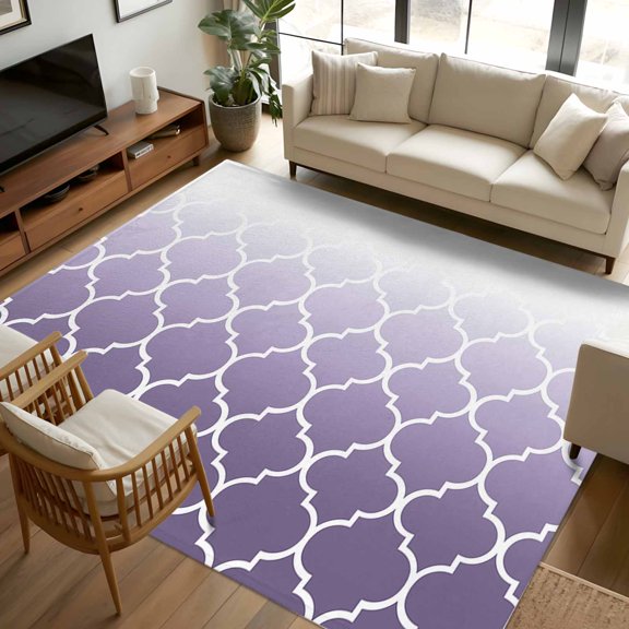 5x7 Area Rugs, Purple White Ombre Morocco Pattern Non-Skid Rubber Backing Large Rectangle Rugs - Living Room Bedroom Home Office, Modern Moroccan Geometric Indoor Floor Mat Carpets Washable Rug