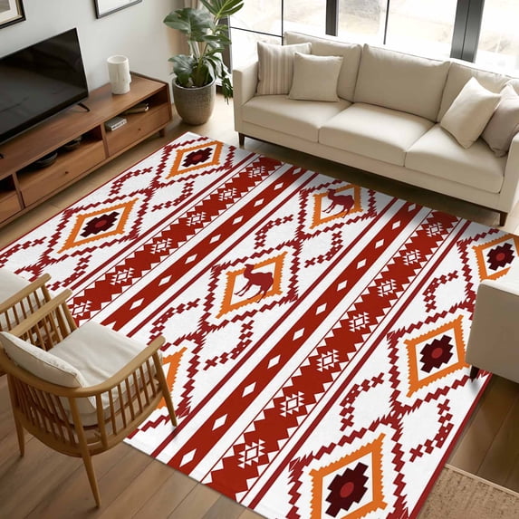 5x7 Area Rugs, Red Orange Southwest Non-Skid Rubber Backing Large ...