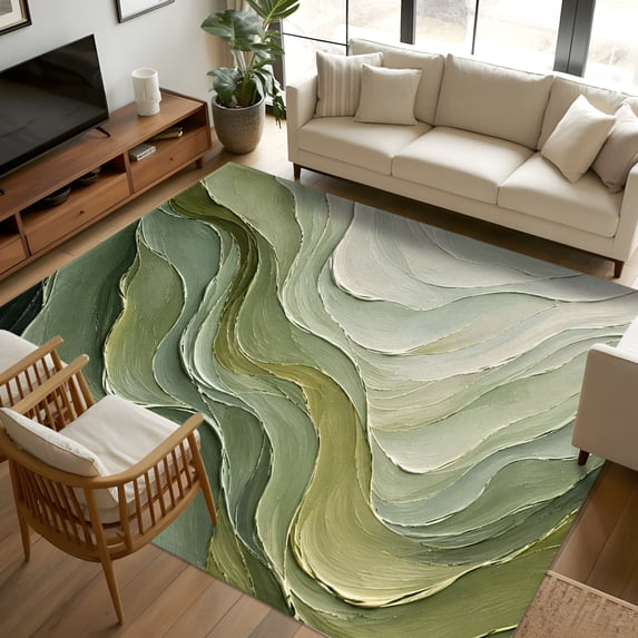 Abstract Pattern Shag Rugs 5x7 Area Rugs, Sage Green Ombre Non-Skid Rubber Backing Large Rectangle ...