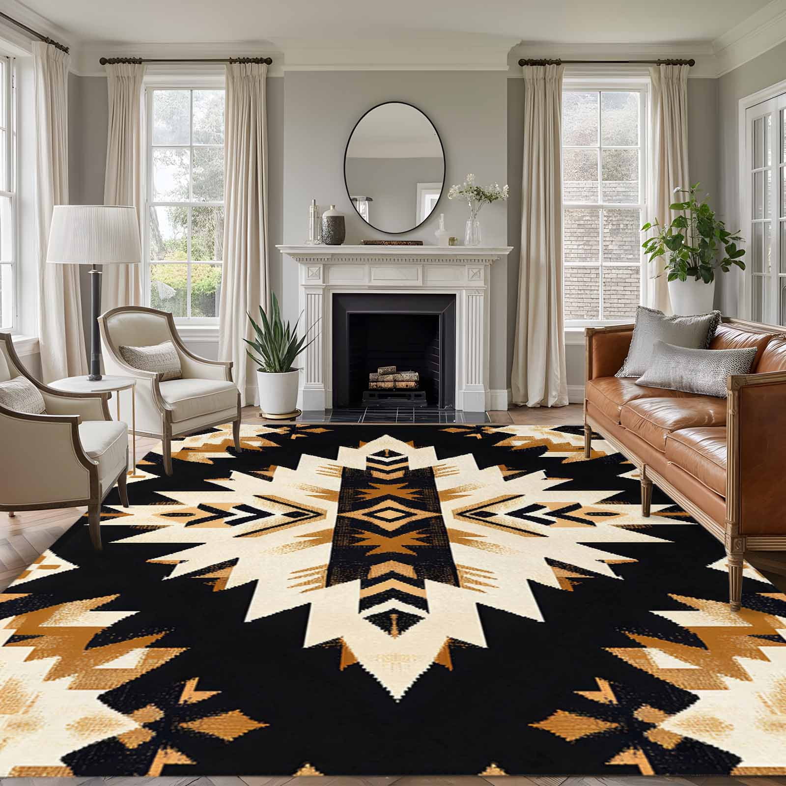 Nationals Rug 5x7 Area Rugs, Southwestern Aztec Non-Skid Rubber Backing Large ...