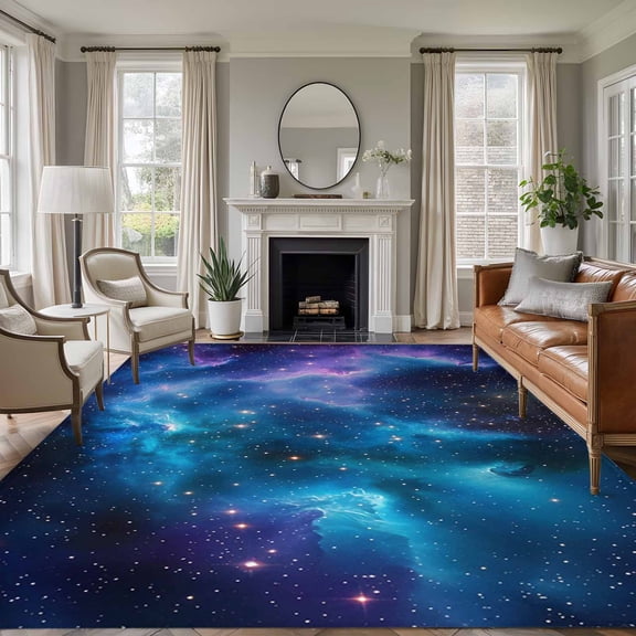 5x7 Area Rugs, Starry Sky Non-Skid Rubber Backing Large Rectangle Rugs - Living Room Bedroom Home Office, Modern Rustic Blue Purple Ombre Star Night Indoor Floor Mat Carpets Washable Rug