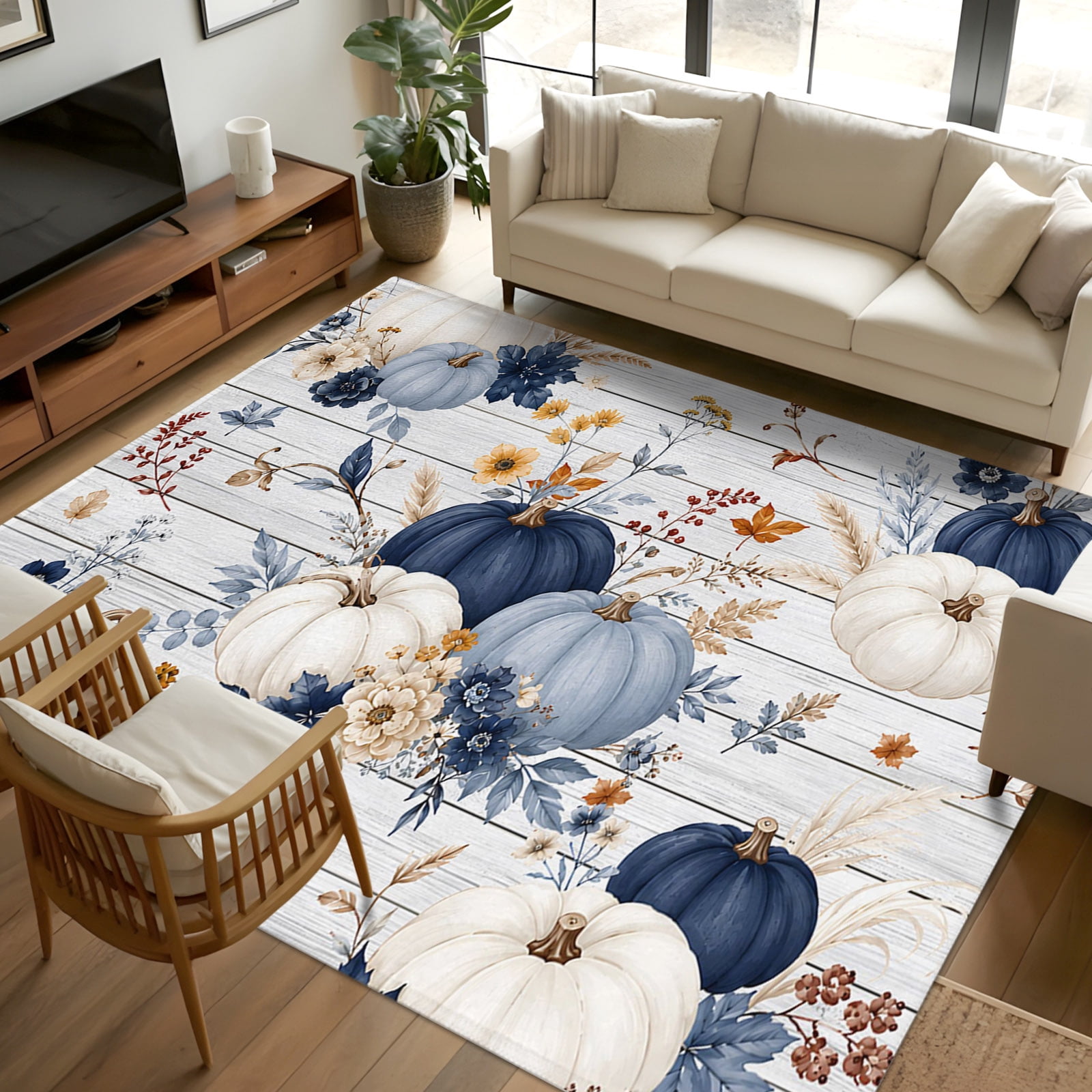 5x7 Rectangular Rugs 5x7 Area Rugs, Thanksgiving Fall Non-Skid Rubber Backing Large ...