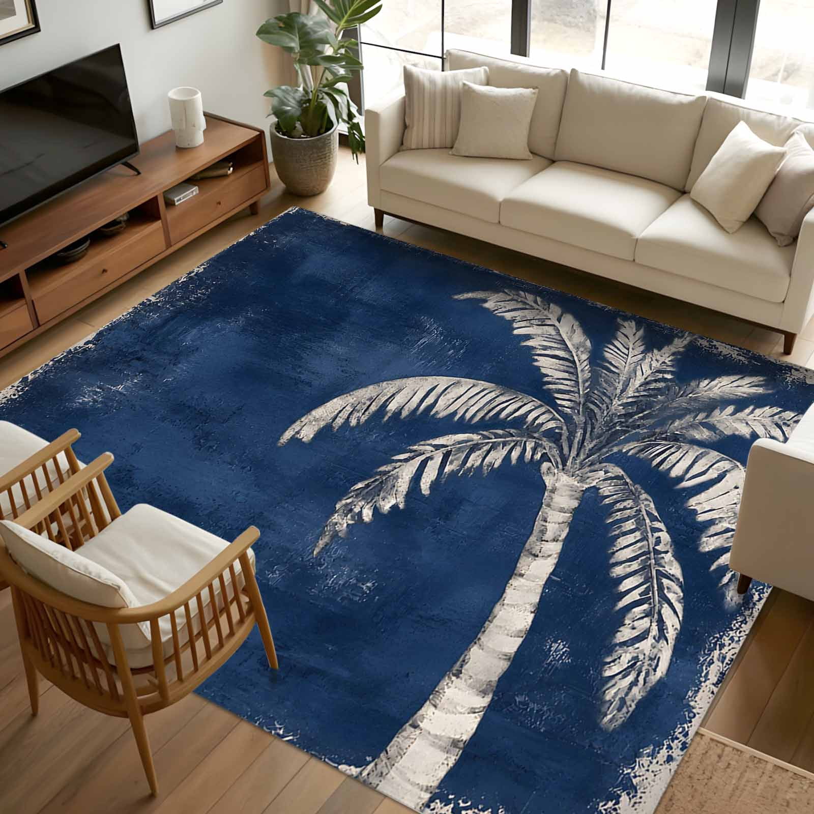 Rectangle Rug Beach 5x7 Area Rugs, Tropical Botanical Non-Skid Rubber Backing Large ...