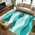 thumbnail image 1 of 5x7 Area Rugs, Turquoise Stripes Non-Skid Rubber Backing Large Rectangle Rugs - Living Room Bedroom Home Office, Vintage Farmhouse Ripple Texture Art Indoor Floor Mat Carpets Washable Rug, 1 of 9