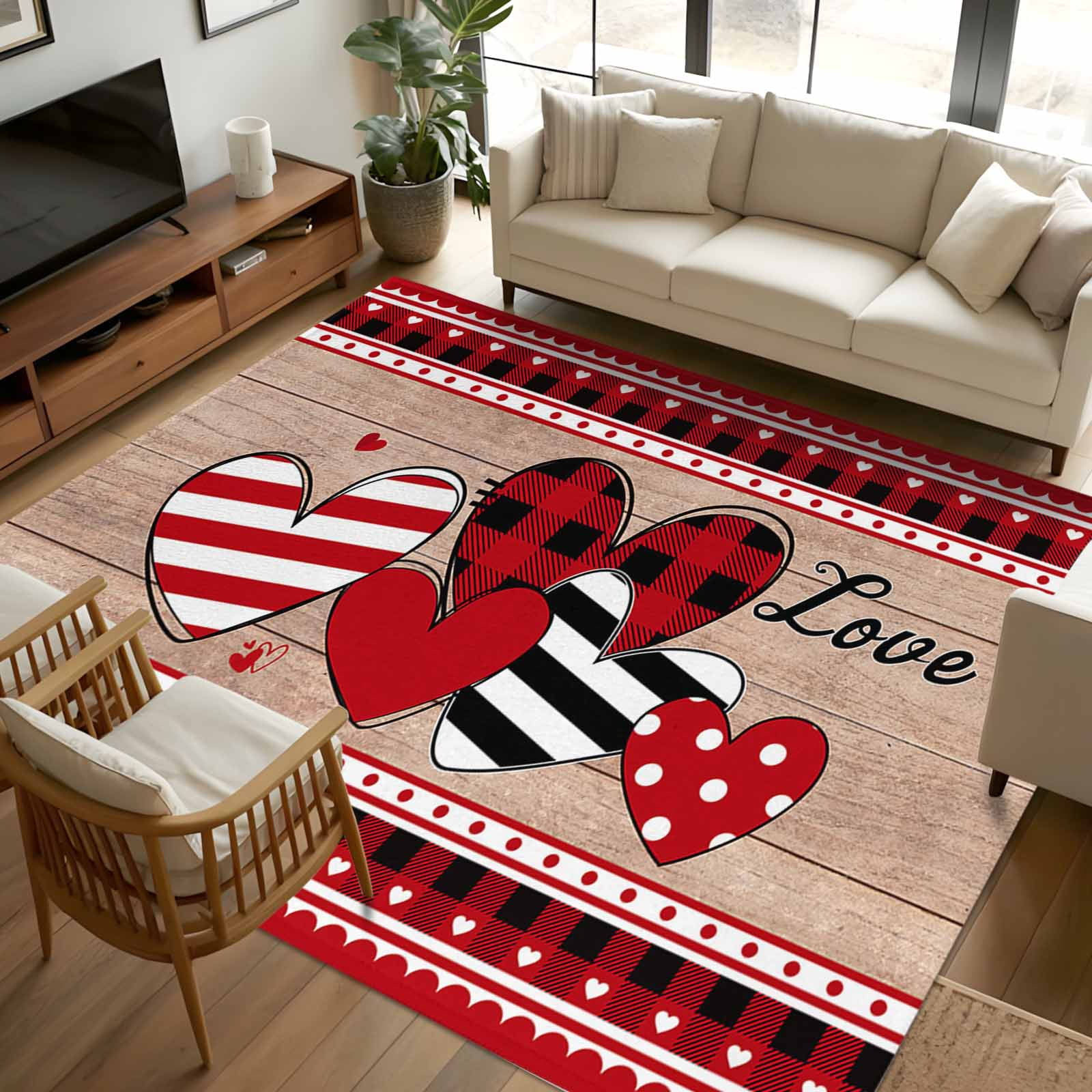 5x7 Area Rugs, Valentine's Day Love, Non-Skid Rubber Backing Large ...