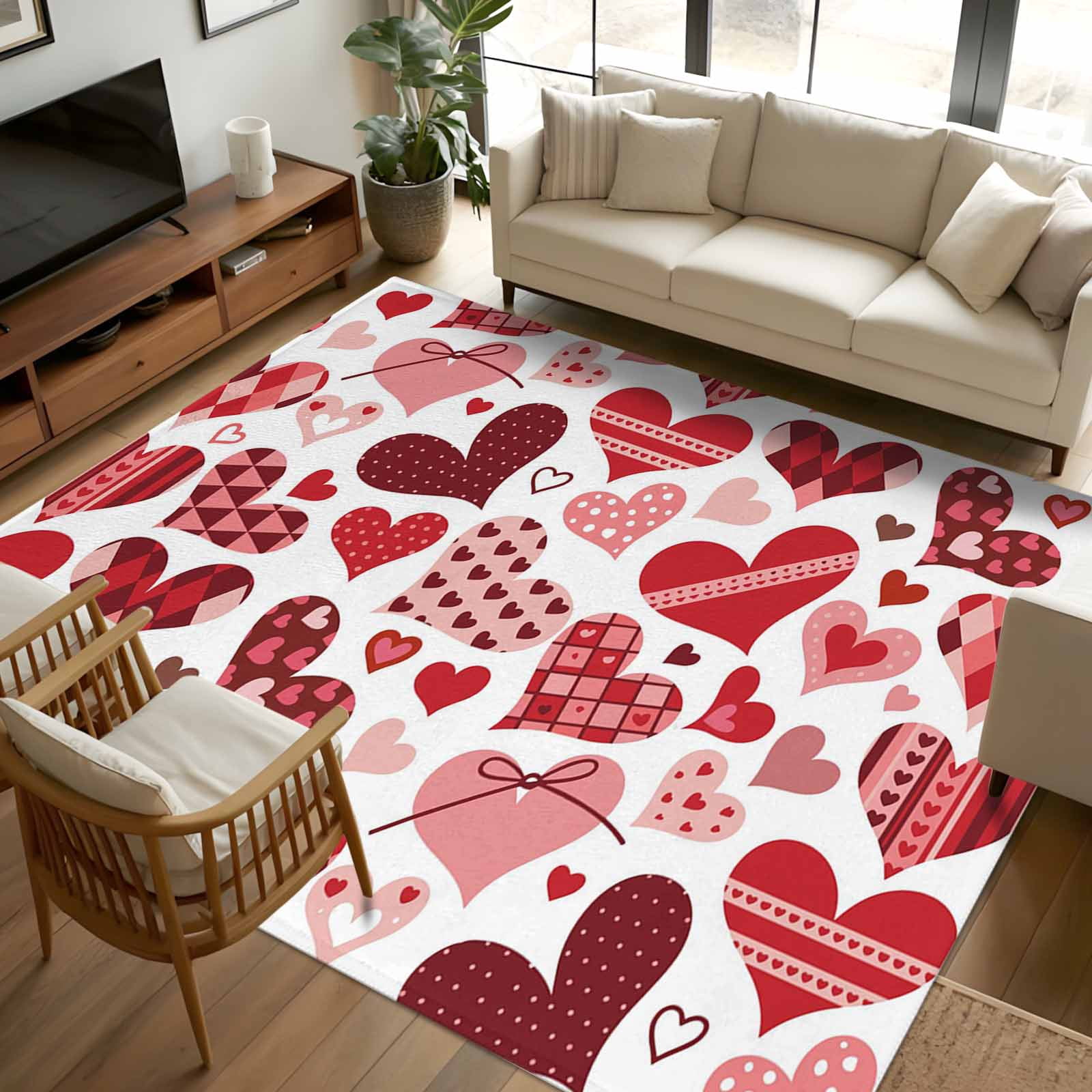 5x7 Area Rugs, Valentine's Day Non-Skid Rubber Backing Large Rectangle ...