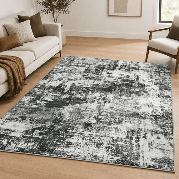 5x7 Area Rugs Washable Rug: Abstract Neutral Modern Non Slip Rug Stain ...