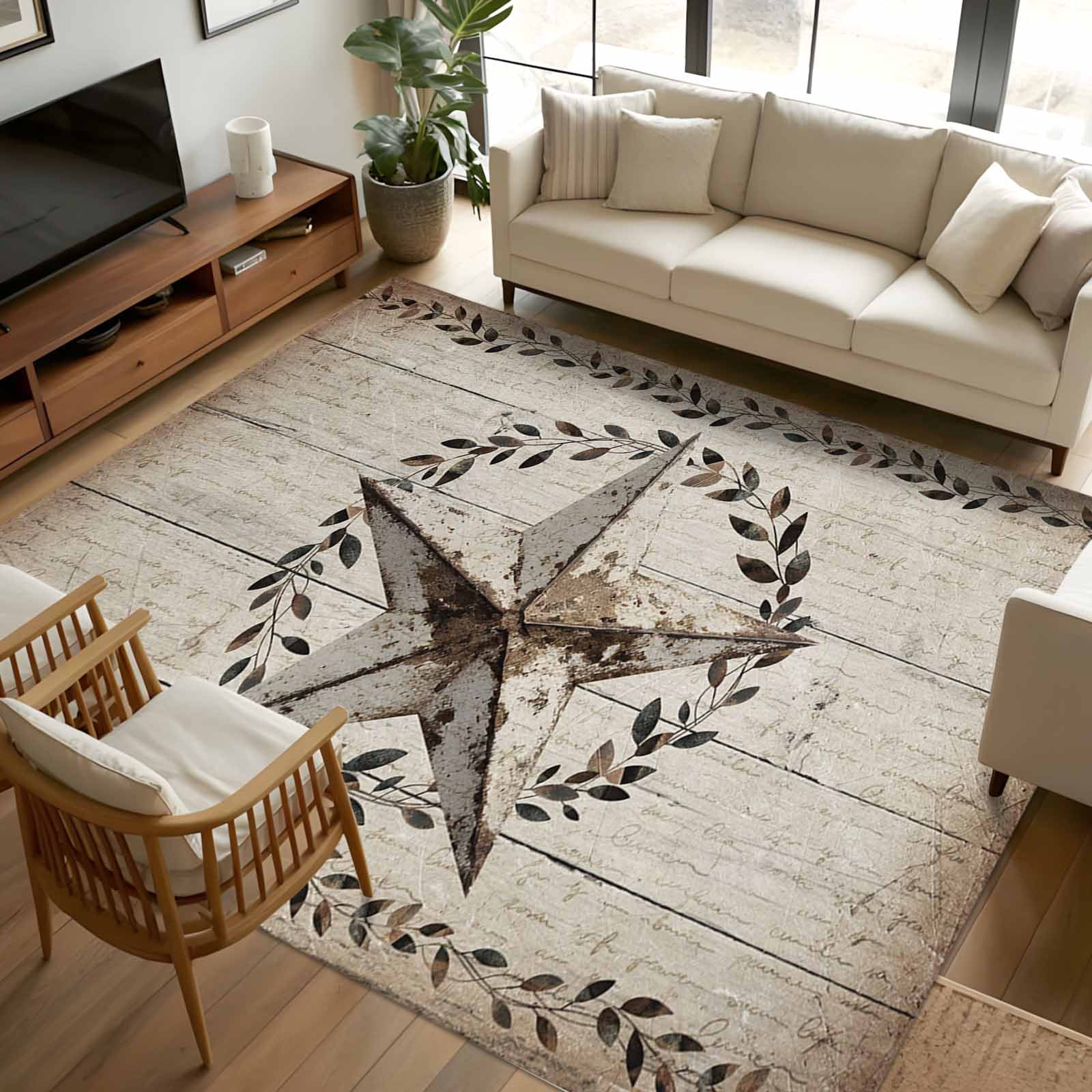Wood Design Rug 5x7 Area Rugs, Western Stars Farmhouse Non-Skid Rubber Backing Large ...