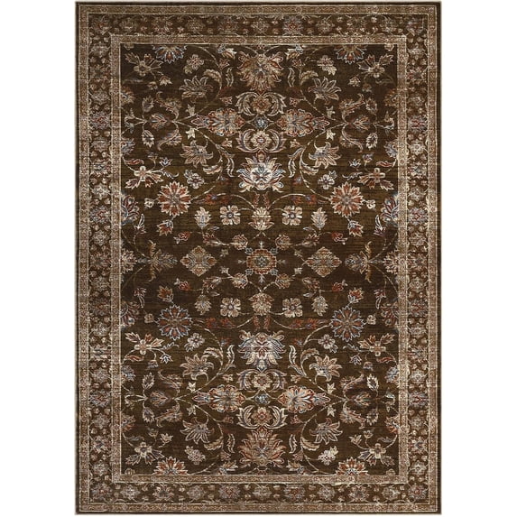 5x7 Area Rugs for Living Room & Bedroom, Soft Low Pile Vintage Print Carpet, Machine Washable with Rubber Backing for Home Office Decor (Red/Brown)