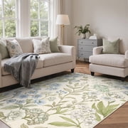 DEORAB 5x7 Washable Area Rug for Living Room with Non Slip Backing,Traditional Hallway Runner Rug,Low Pile Lightweight Carpet,Floral Print Mat,Better Home,Washa