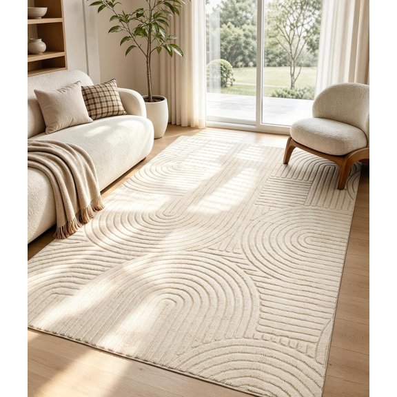 5x7 Area Rugs for Living Room, Modern Washable Rug Non Slip, Beige