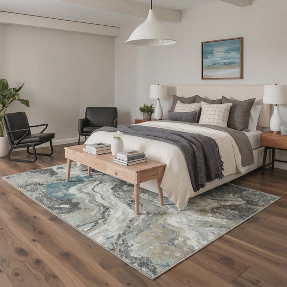 5x7 Area Rugs for Living Room Non Slip Low Pile Lightweight Print Pattern, Machine Washable Indoor Rug for Bedroom Home Decor, MarbleStone Grey