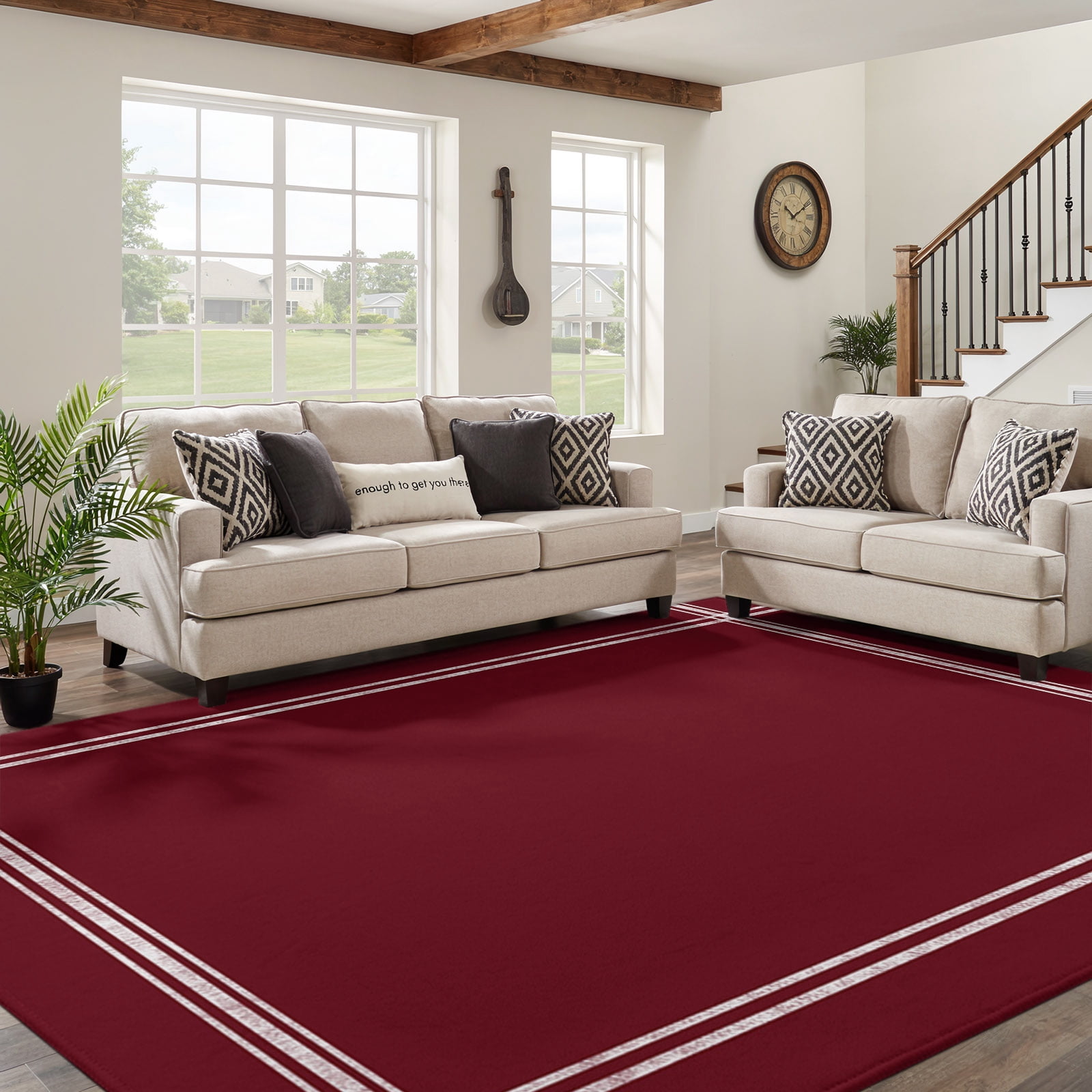 Solid Colour Rug 5x7 Area Rugs for Living Room Solid Color Washable Non-Slip Rug Wine ...