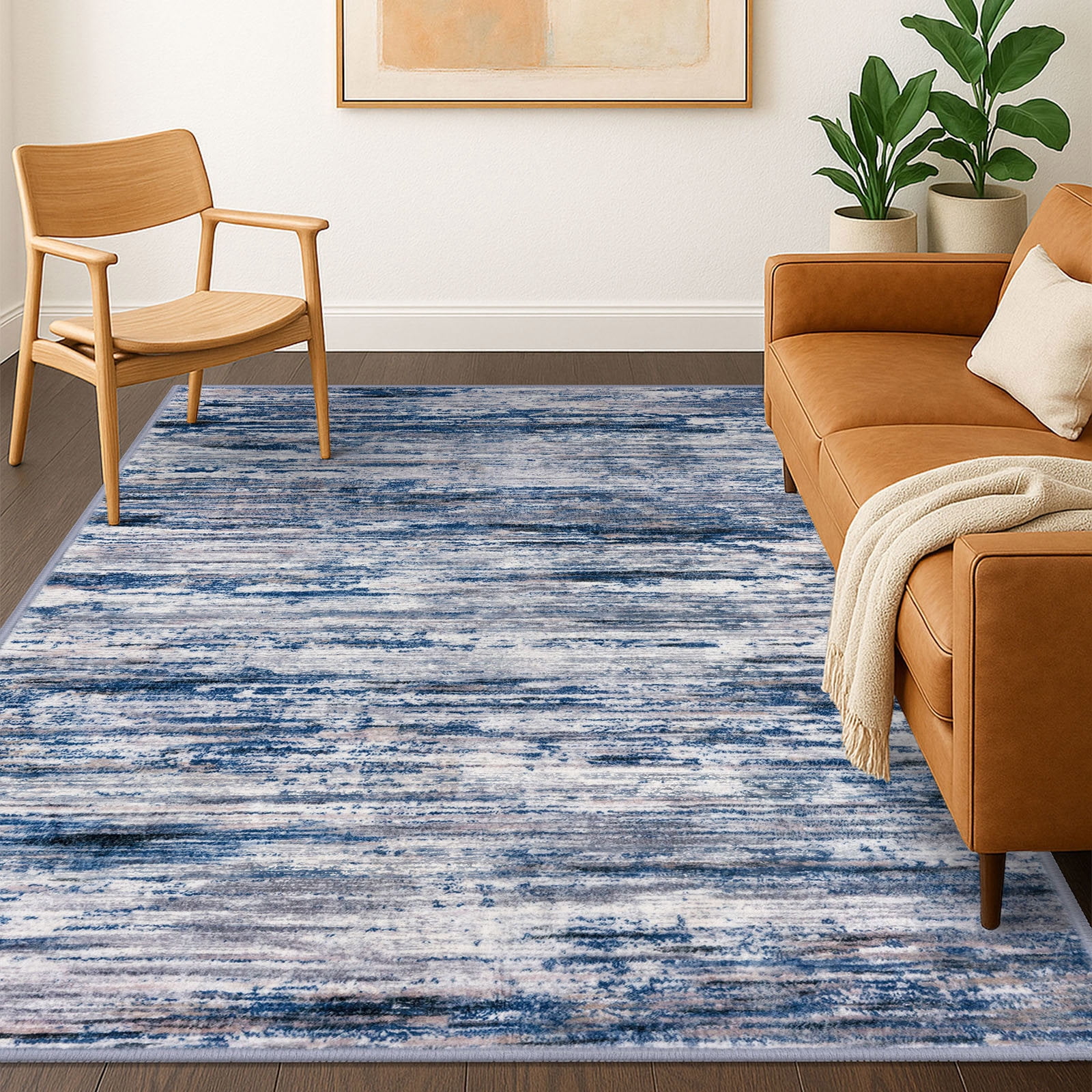 Brisasol 5x7 Area Rugs for Living Room Washable Rugs Abstract Area Rug Non slip Indoor Rug for Bedroom Dining Room, Navy Blue/Gray/Neutral/Multi