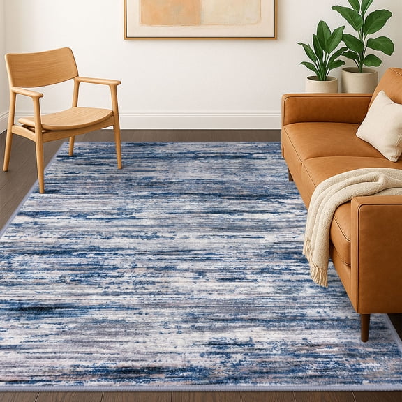 Brisasol 5x7 Area Rugs for Living Room Washable Rugs Abstract Area Rug Non slip Indoor Rug for Bedroom Dining Room, Navy Blue/Gray/Neutral/Multi