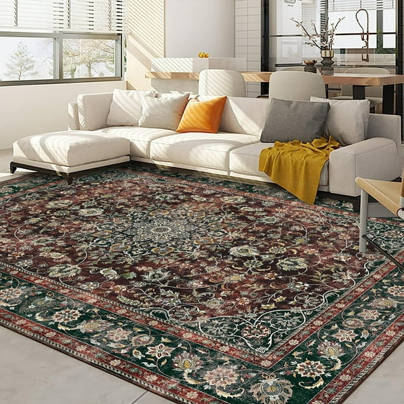 5x7 Area Rugs for Living Room Washable Vintage Distressed Rug Soft Non Slip Area Rug for Bedroom Dining Room Home Office Reddish Brown