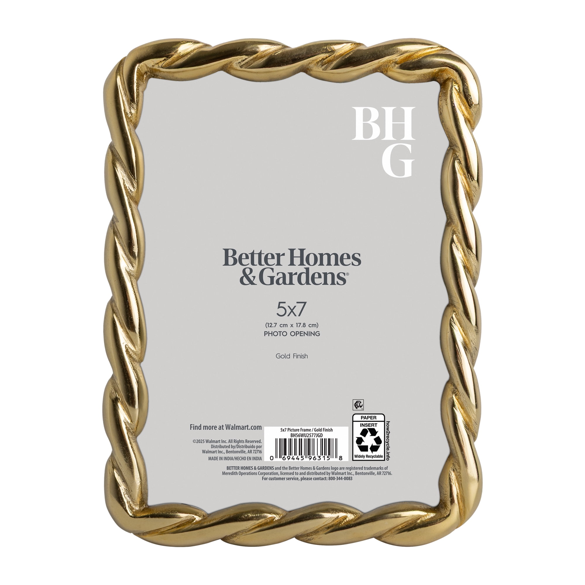 Better Homes & Gardens 5x7 Picture Frame – Gold Rope Metal Tabletop Photo Frame