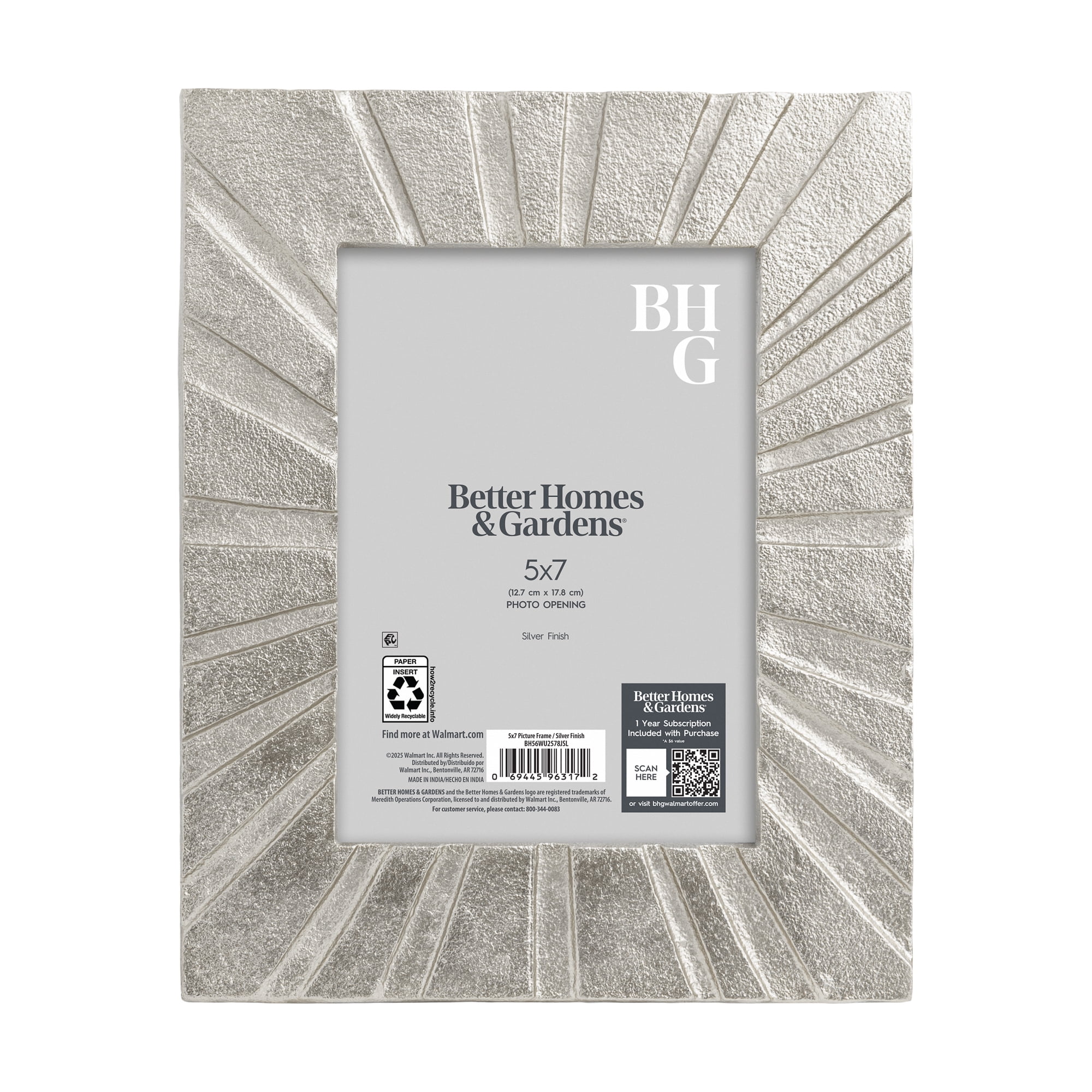 Better Homes & Gardens 5 x 7 Picture Frame, Silver Cast Radiant Metal, Tabletop Photo Frame