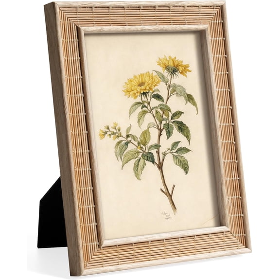 5x7 Bamboo Picture Frame Boho Rattan Wicker 5 x 7 Photo Frame | Bamboo Rattan Woven Detail, HD Glass Front Cover, Tabletop or Wall Display, Natural Wood Color, Gift for Family Mom Grandma