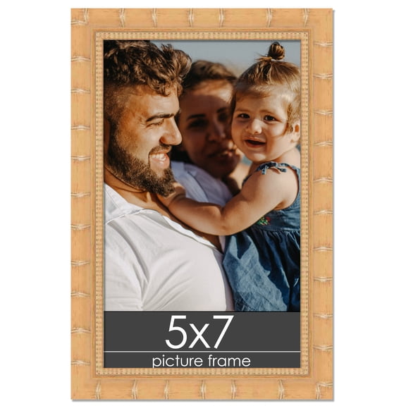 5x7 Natural Modern Bamboo Picture Frame - UV Acrylic, Foam Board Backing, Hanging Hardware