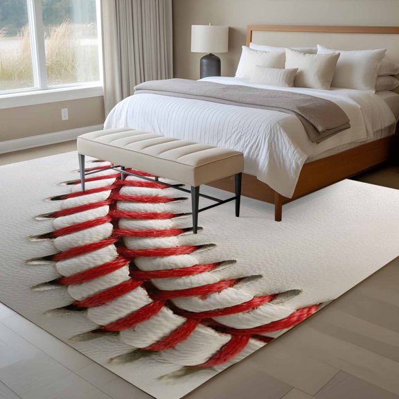 5x7 Baseball Area Rug for Living Room, Washable Non Slip Low Pile Soft Indoor Rug for Bedroom Dining Room, Needle And Thread Sports Standard Room Rug