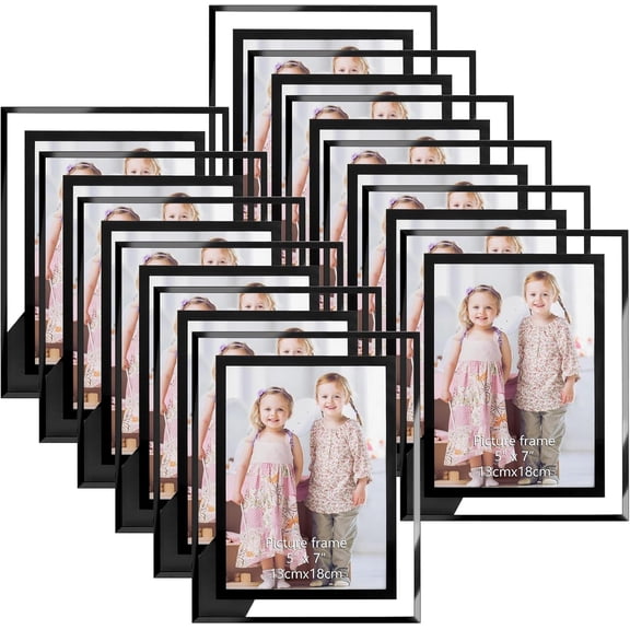 5x7 Black Clear Picture Frame Bulk 12 Pack, Modern Glass Desk Frame Set for Office or Home Display Family or Wedding Photo