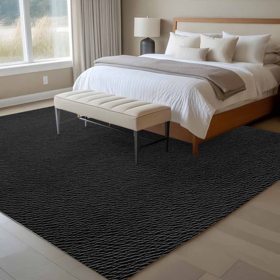 5x7 Black Leather Texture Area Rug for Living Room, Washable Non Slip Low Pile Soft Indoor Rug for Bedroom Dining Room, Farmhouse Vintage Classic Standard Room Rug