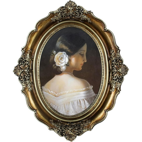 5x7 Bronze Antique Oval Picture Frame, Retro Art Deco Frames, Vintage Gold Photo Frames for Tabletop or Wall Hanging, Glass Front