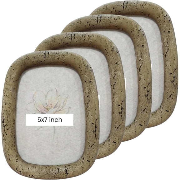 5x7 Brown Picture Frames, Stone Look Resin Natural Textured Decorative Photo Frames for Home and Office Décor ( set of 4 )