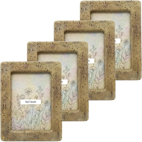5x7 Brown Resin Picture Frames, Stone Look Decorative Rectangular Photo Frames for Tabletop Display ( set of 4 )