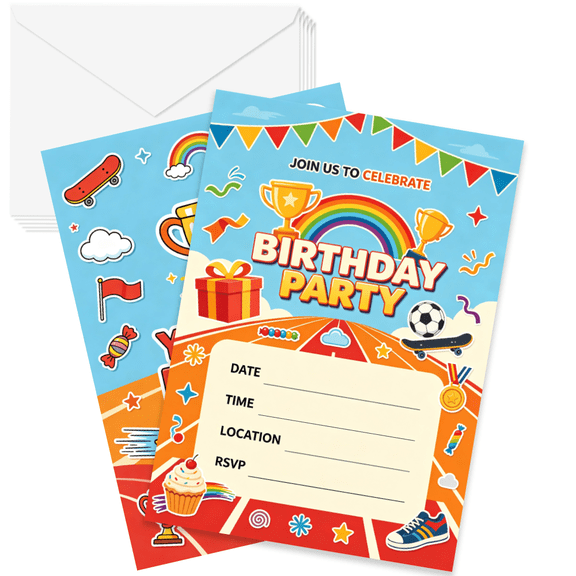 5x7 Children Birthday Party Invites, 20 FillIn Invitation Cards with Matching EnvelopesBIRTHDAY CAR041