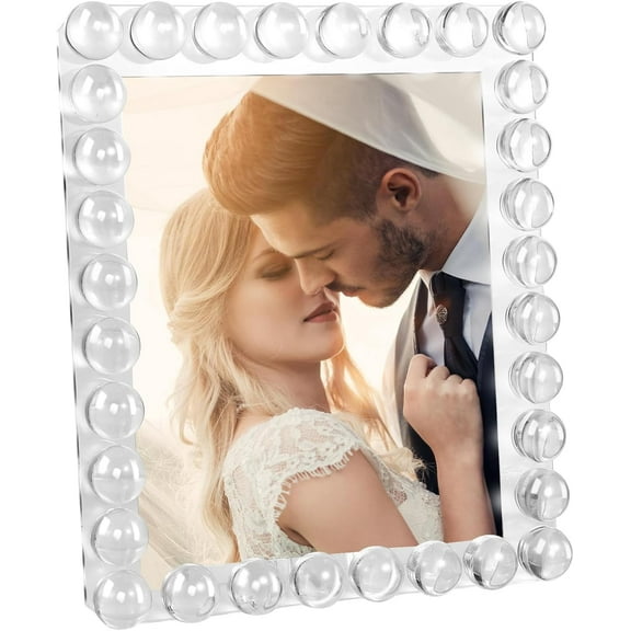 5x7 Clear Bubble Crystal Picture Frame,with 24 Clear Balls,Crystal Standing Photo Frame,Exquisite Desk Craft,Vertical Display,for Office and Home