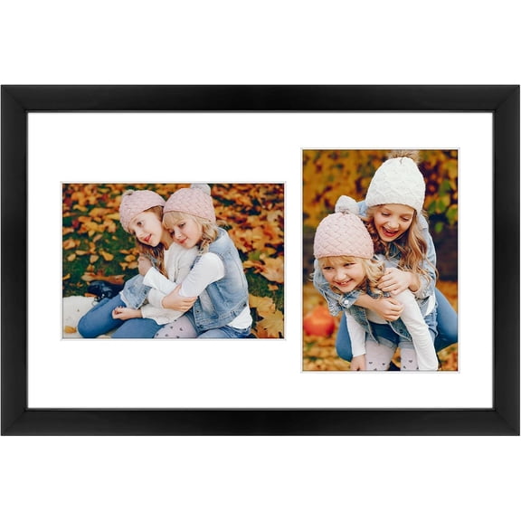 5x7 Collage Picture Frame - Solid Wood with Tempered Glass - 9x14 Multi Picture Frame - Displays (2) 5"x7" Photos or One 9"x14" Poster - Black Collage Wall Decor