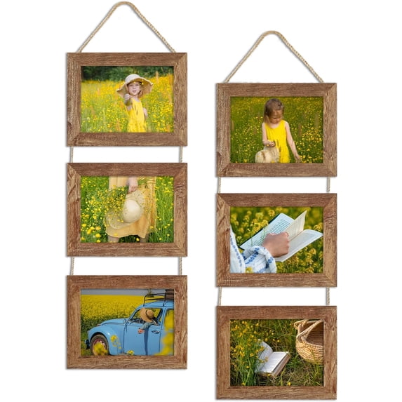 5x7 Collage Picture Frames Set of 2, Rustic Wooden Real Glass ...