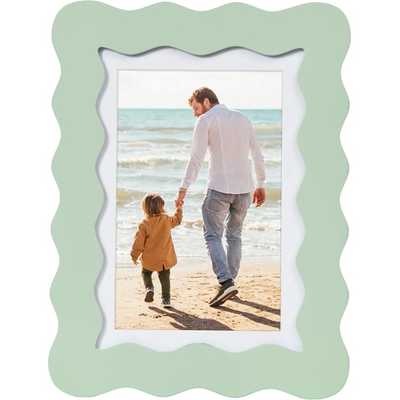 5x7 Cute Picture Frame, Wavy Curved Photo Frame with 4x6 Mat and Real Glass, Unique Funky Frame for Table and Wall Display, Home Office Desk Decoration Art, Gift (5x7, Sage Green)
